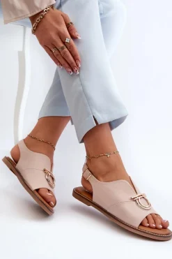 Sale Buty damskie Vinceza Płaskie Sandały Damskie Ze Złotą Ozdobą Vinceza 17319 Jasnoróżowe