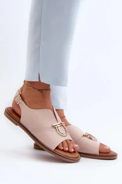 Sale Buty damskie Vinceza Płaskie Sandały Damskie Ze Złotą Ozdobą Vinceza 17319 Jasnoróżowe