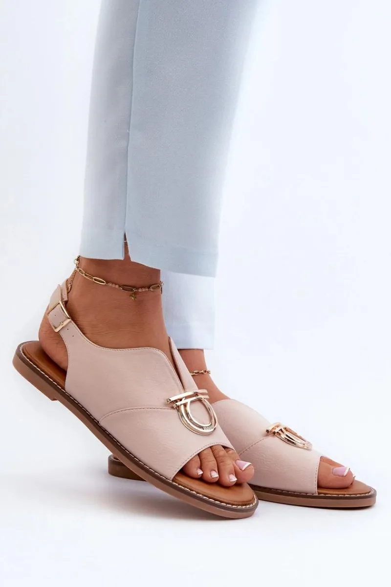 Sale Buty damskie Vinceza Płaskie Sandały Damskie Ze Złotą Ozdobą Vinceza 17319 Jasnoróżowe