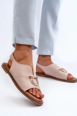 Sale Buty damskie Vinceza Płaskie Sandały Damskie Ze Złotą Ozdobą Vinceza 17319 Jasnoróżowe