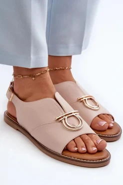 Sale Buty damskie Vinceza Płaskie Sandały Damskie Ze Złotą Ozdobą Vinceza 17319 Jasnoróżowe