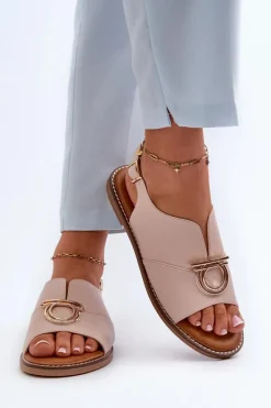 Sale Buty damskie Vinceza Płaskie Sandały Damskie Ze Złotą Ozdobą Vinceza 17319 Jasnoróżowe