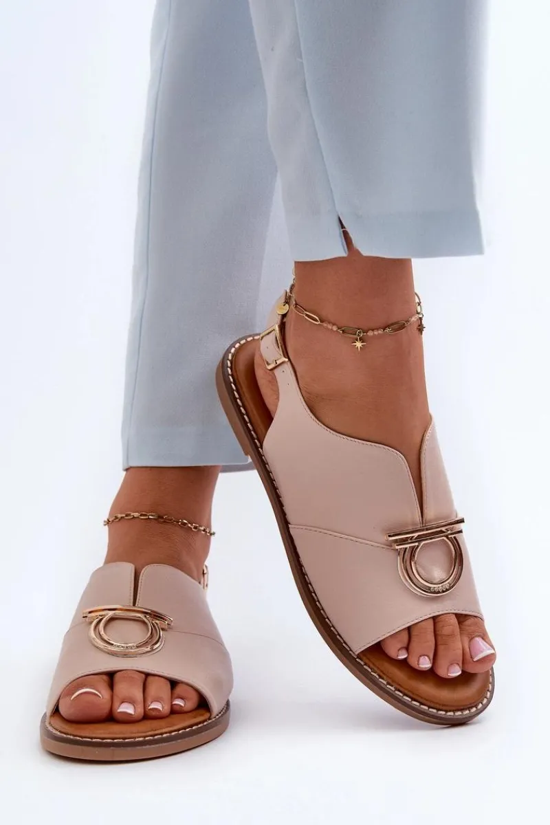 Sale Buty damskie Vinceza Płaskie Sandały Damskie Ze Złotą Ozdobą Vinceza 17319 Jasnoróżowe