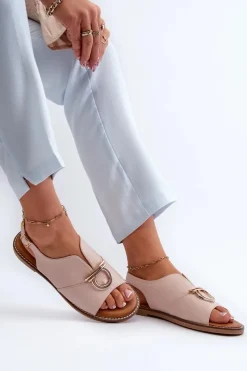 Sale Buty damskie Vinceza Płaskie Sandały Damskie Ze Złotą Ozdobą Vinceza 17319 Jasnoróżowe