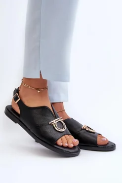 Sandały Płaskie>Buty damskie Vinceza Płaskie Sandały Damskie Ze Złotą Ozdobą Vinceza 17319 Czarne