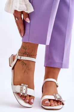 Sandały Płaskie>Boto Płaskie Sandały Na Złotym Obcasie Białe Mindley