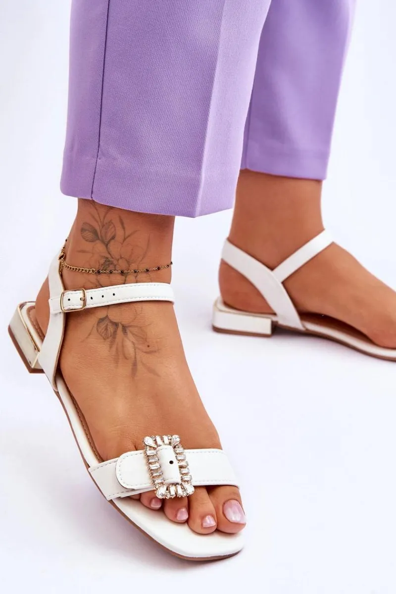 Sandały Płaskie>Boto Płaskie Sandały Na Złotym Obcasie Białe Mindley