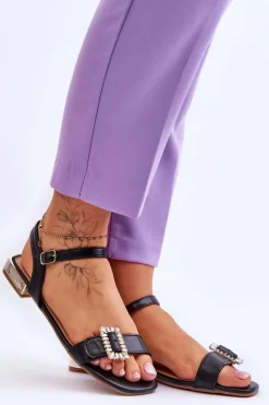 Discount Płaskie Sandały Na Złotym Obcasie Czarne Mindley Damskie Sandały Płaskie