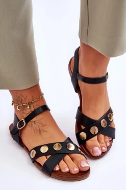 Damskie buty S.Barski Płaskie Sandały S.Barski KV-5541-35 Czarne