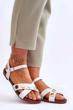 Best Płaskie Sandały S.Barski KV-5541-35 Biało-Srebrne Damskie Sandały Płaskie