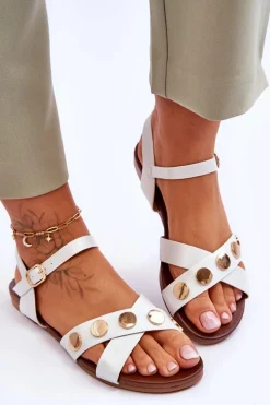 Best Płaskie Sandały S.Barski KV-5541-35 Biało-Srebrne Damskie Sandały Płaskie