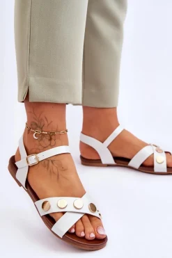 Best Płaskie Sandały S.Barski KV-5541-35 Biało-Srebrne Damskie Sandały Płaskie