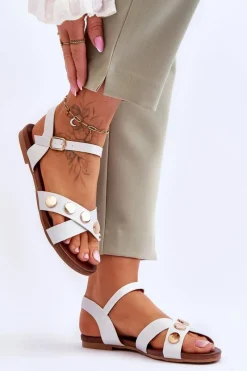 Best Płaskie Sandały S.Barski KV-5541-35 Biało-Srebrne Damskie Sandały Płaskie