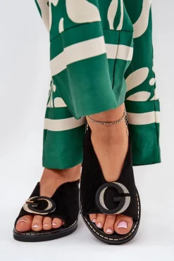 Sandały Płaskie>Boto Płaskie Sandały Z Ozdobą Czarne Haliones Czarny