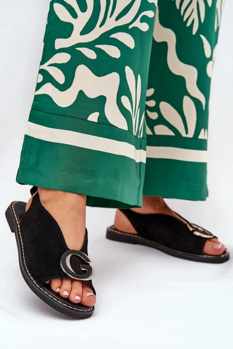 Sandały Płaskie>Boto Płaskie Sandały Z Ozdobą Czarne Haliones Czarny