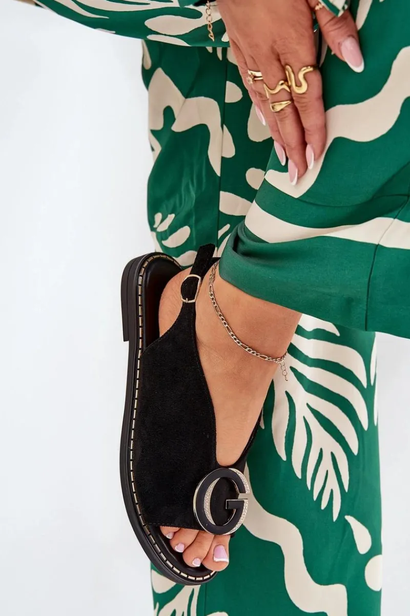 Sandały Płaskie>Boto Płaskie Sandały Z Ozdobą Czarne Haliones Czarny