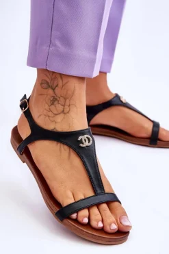 Outlet Damskie buty S.Barski Płaskie Sandały Z Ozdobą S.Barski KV-5541-45 Czarne