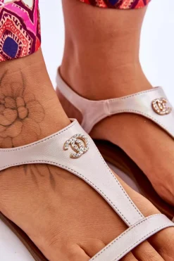 Sandały Płaskie></noscript>Damskie buty S.Barski Płaskie Sandały Z Ozdobą S.Barski KV-5541-45 Beżowe