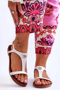 Hot Płaskie Sandały Z Ozdobą S.Barski KV-5541-45 Srebrne Damskie Sandały Płaskie