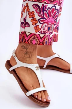 Hot Płaskie Sandały Z Ozdobą S.Barski KV-5541-45 Srebrne Damskie Sandały Płaskie