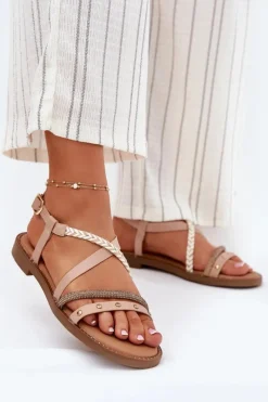 Outlet Buty damskie Vinceza Płaskie Sandały Z Ozdobnymi Paskami Vinceza 17379 Beżowy