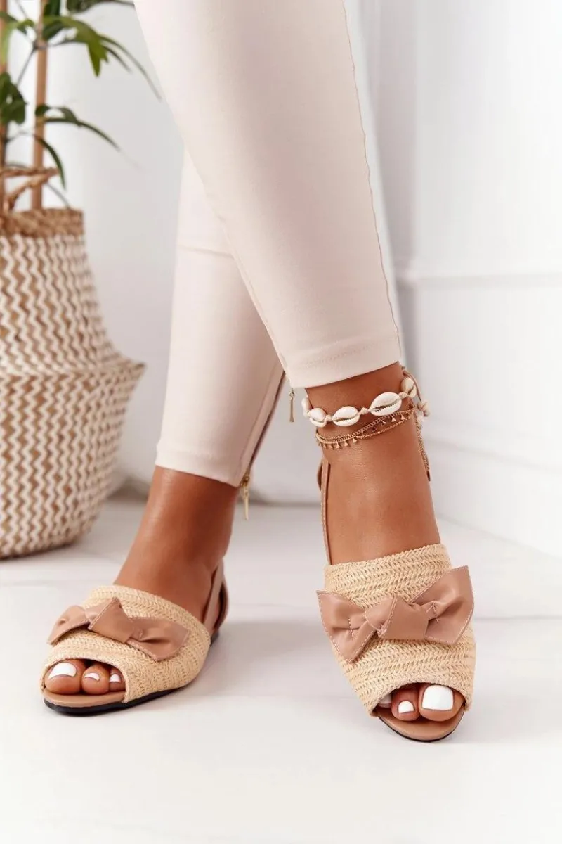 Hot Boto Płaskie Sandały Z Plecionką Lu Boo Beżowe