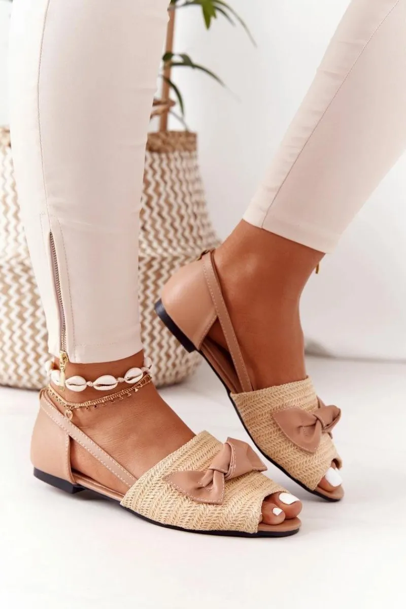 Hot Boto Płaskie Sandały Z Plecionką Lu Boo Beżowe