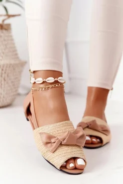 Hot Boto Płaskie Sandały Z Plecionką Lu Boo Beżowe