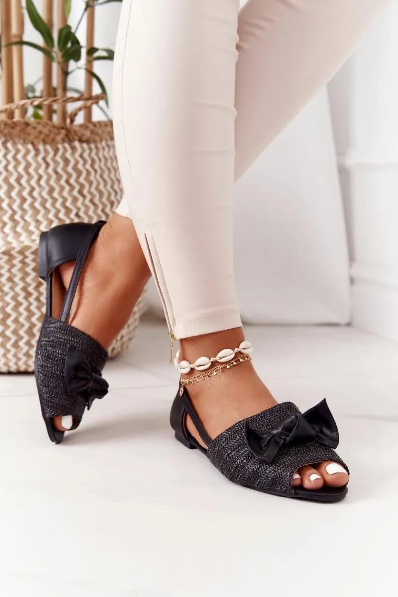Best Płaskie Sandały Z Plecionką Lu Boo Czarne Damskie Sandały Płaskie