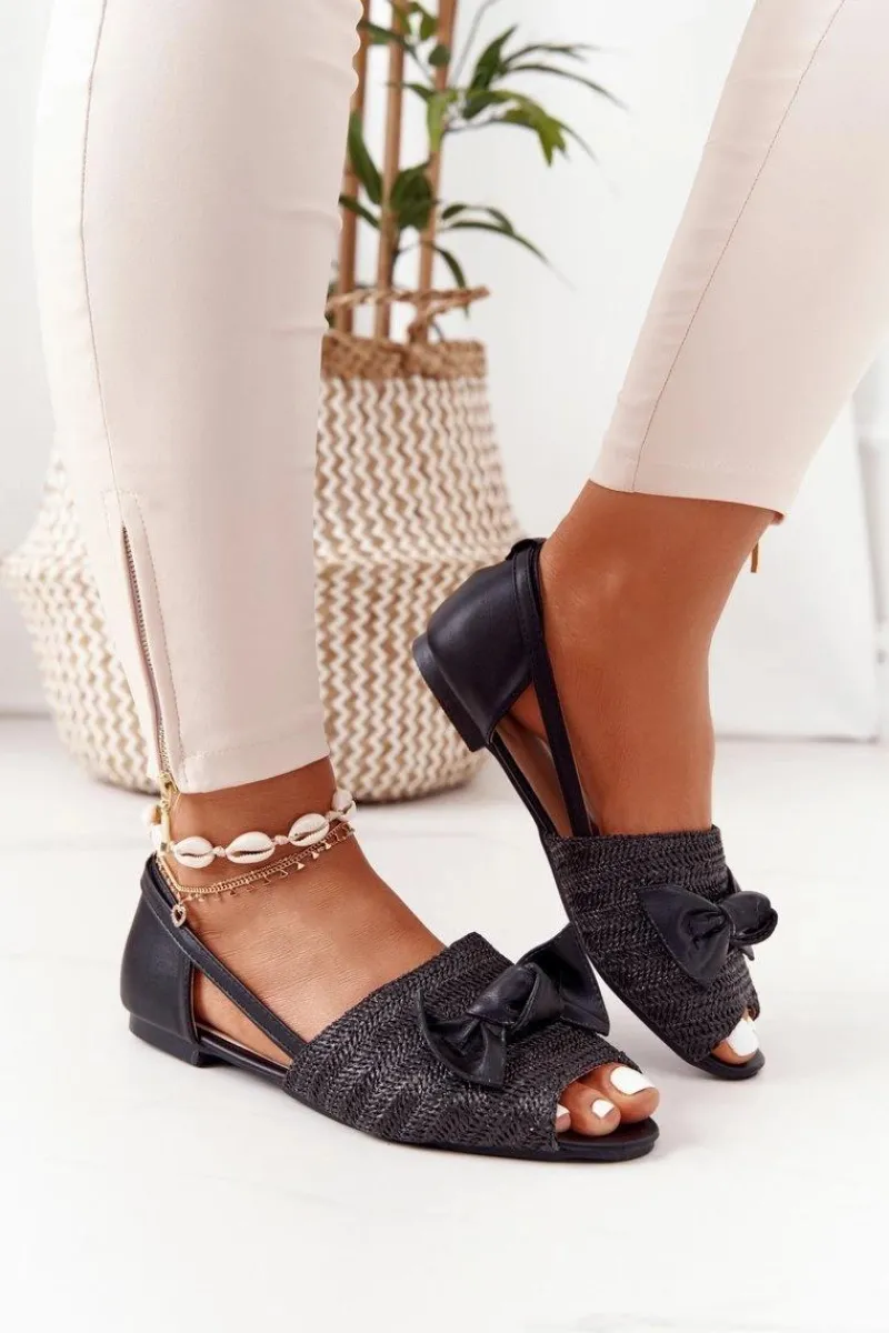 Best Płaskie Sandały Z Plecionką Lu Boo Czarne Damskie Sandały Płaskie