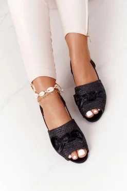 Best Płaskie Sandały Z Plecionką Lu Boo Czarne Damskie Sandały Płaskie
