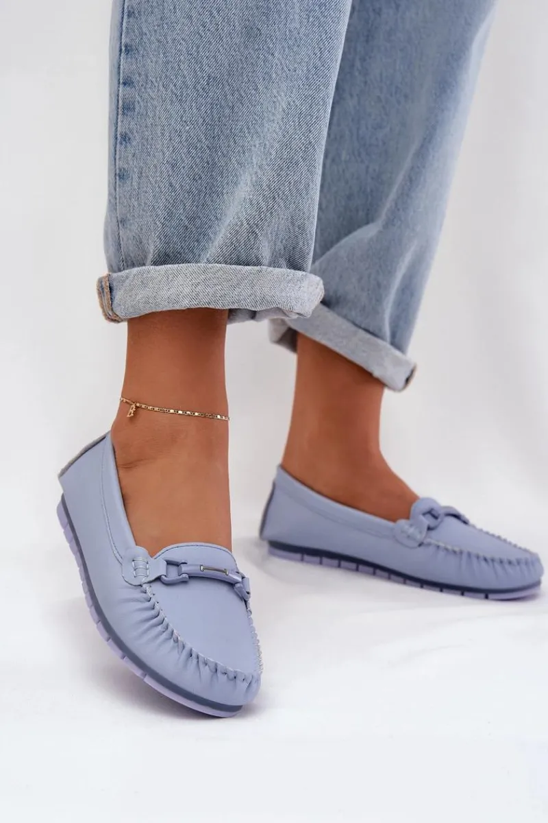 Płaskie Skórzane Mokasyny Z Ozdobą S.Barski LR51-547 e Damskie Loafersy Damskie|Mokasyny Damskie Skórzane