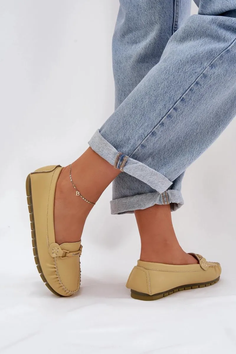 Discount Damskie buty S.Barski Płaskie Skórzane Mokasyny Z Ozdobą S.Barski LR51-547 Żółte Żółty