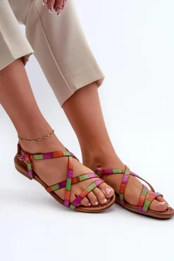 Sandały Płaskie><noscript><img width=