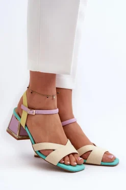 Best Pastelowe Sandały Damskie Na Obcasie D&A CR482 Beżowe Damskie Sandały Na Obcasie