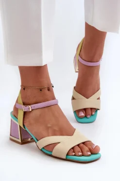 Best Pastelowe Sandały Damskie Na Obcasie D&A CR482 Beżowe Damskie Sandały Na Obcasie