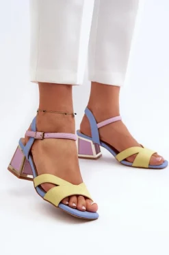 Sandały Na Obcasie>Damskie buty S.Barski Pastelowe Sandały Damskie Na Obcasie D&A CR482 Żółte