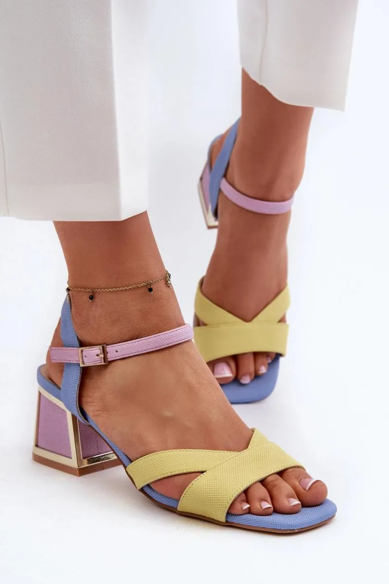 Sandały Na Obcasie>Damskie buty S.Barski Pastelowe Sandały Damskie Na Obcasie D&A CR482 Żółte