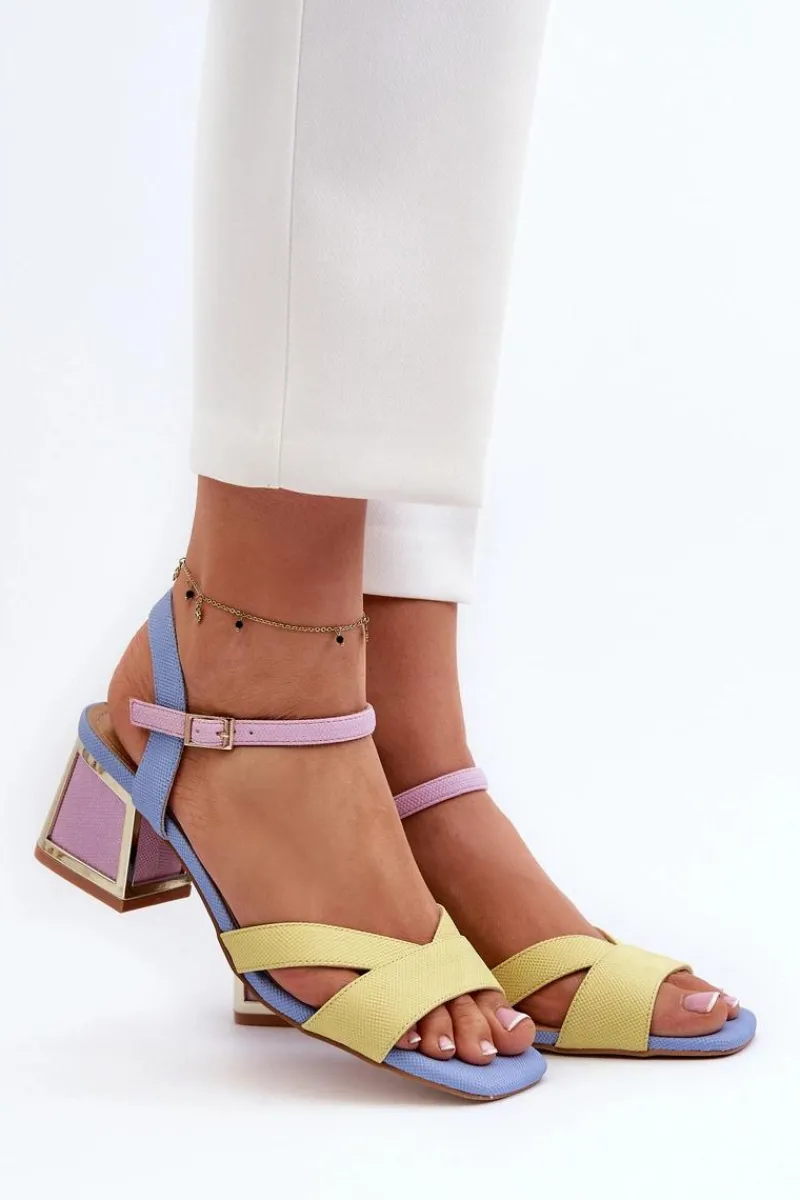 Sandały Na Obcasie>Damskie buty S.Barski Pastelowe Sandały Damskie Na Obcasie D&A CR482 Żółte