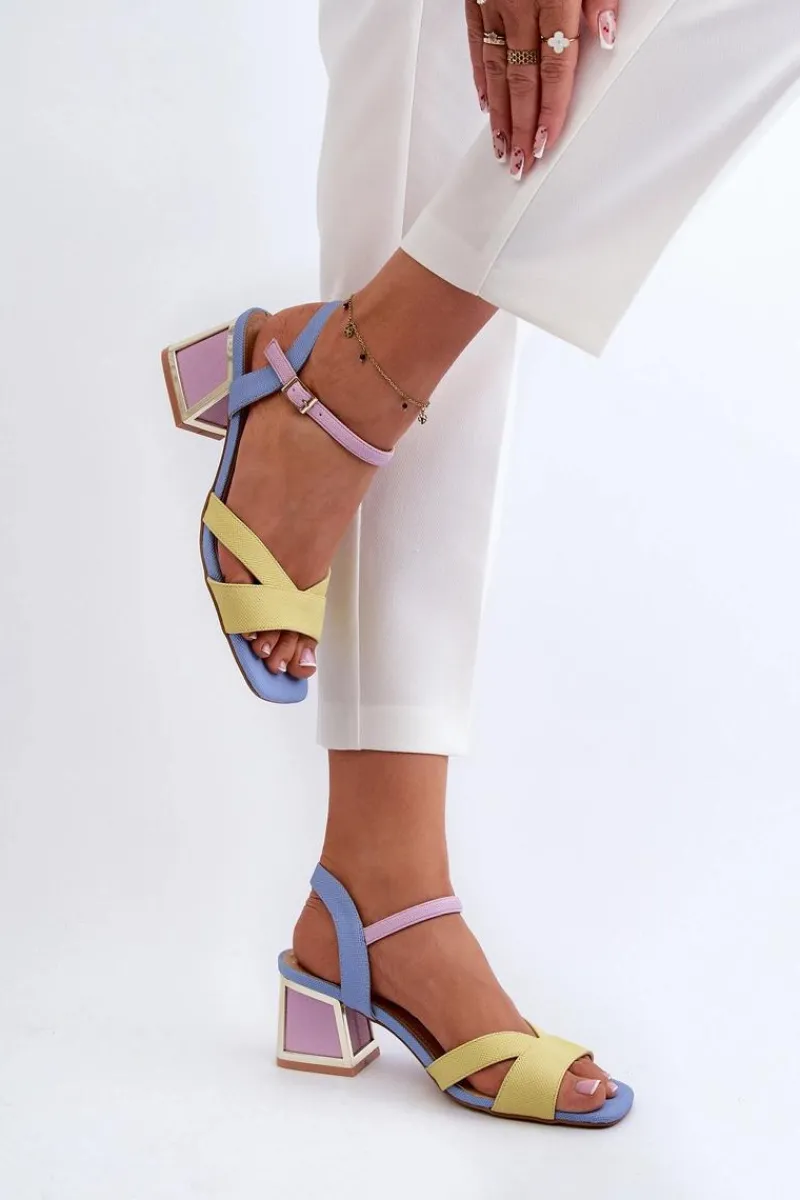 Sandały Na Obcasie>Damskie buty S.Barski Pastelowe Sandały Damskie Na Obcasie D&A CR482 Żółte