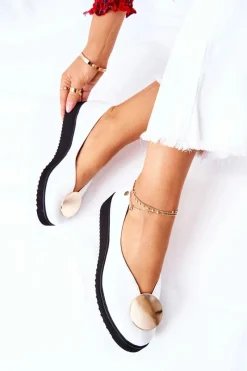 Półbuty Baleriny Na Platformie Białe 5315B-11 Damskie Półbuty Skórzane|Baleriny Klasyczne