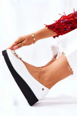 Półbuty Baleriny Na Platformie Białe 5315B-11 Damskie Półbuty Skórzane|Baleriny Klasyczne