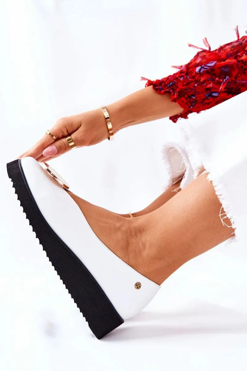 Półbuty Baleriny Na Platformie Białe 5315B-11 Damskie Półbuty Skórzane|Baleriny Klasyczne