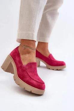 Discount Boto Półbuty Damskie Eko Zamszowe Na Obcasie i Platformie Fuksja Arablosa