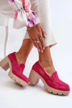 Discount Boto Półbuty Damskie Eko Zamszowe Na Obcasie i Platformie Fuksja Arablosa