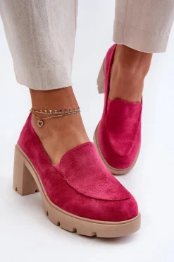 Discount Boto Półbuty Damskie Eko Zamszowe Na Obcasie i Platformie Fuksja Arablosa