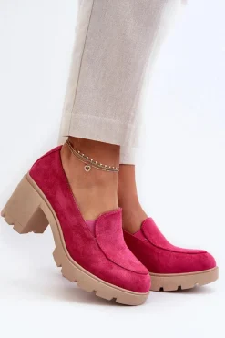 Discount Boto Półbuty Damskie Eko Zamszowe Na Obcasie i Platformie Fuksja Arablosa