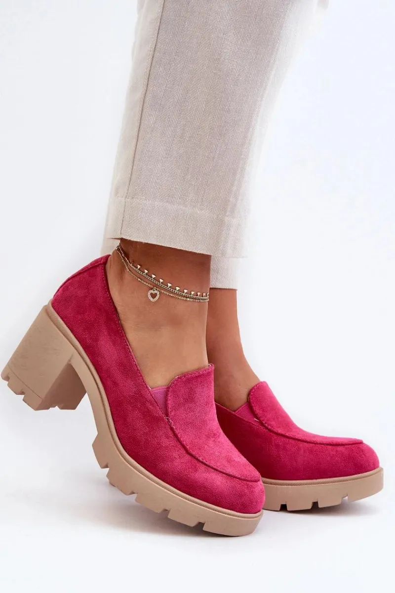 Discount Boto Półbuty Damskie Eko Zamszowe Na Obcasie i Platformie Fuksja Arablosa