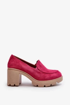 Discount Boto Półbuty Damskie Eko Zamszowe Na Obcasie i Platformie Fuksja Arablosa
