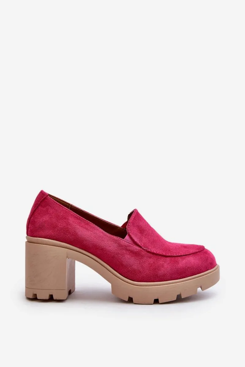 Discount Boto Półbuty Damskie Eko Zamszowe Na Obcasie i Platformie Fuksja Arablosa
